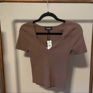 NWT Express Taupe Ribbed Sweetheart Tee